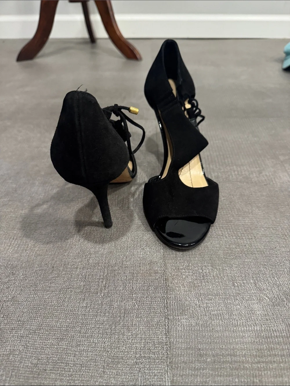 Kate Spade Black Velvet Cut Out Black Lace-Up Open-Toe Women's Heels Size 8